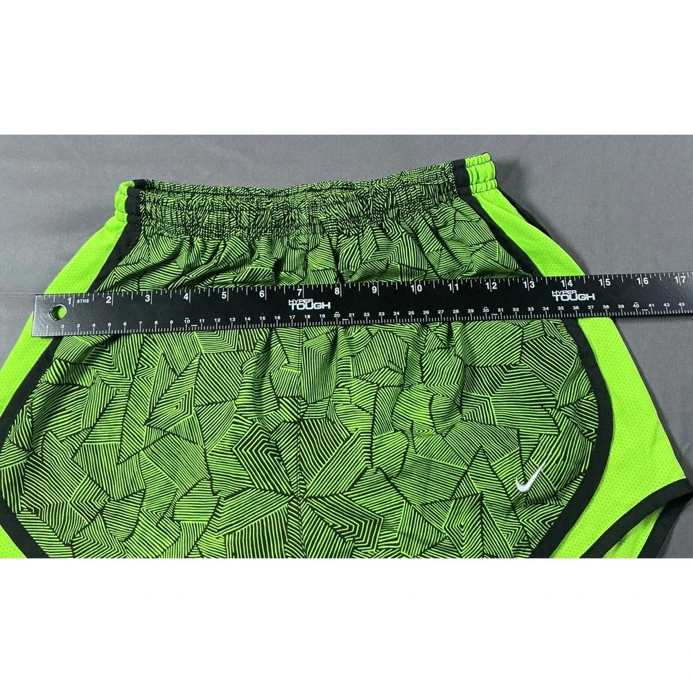 Nike Womens Dri-FIT Tempo Running Shorts Neon Green Black Geometric XS